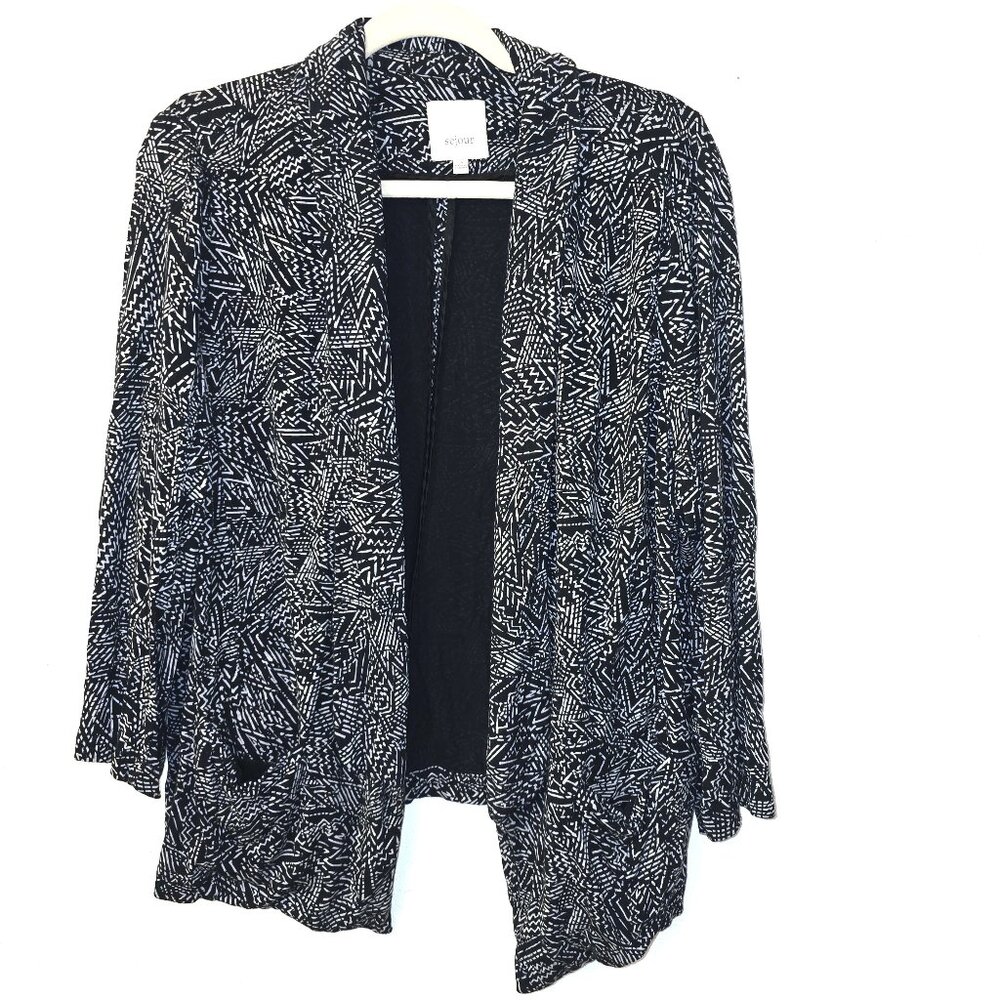 Sejour Black & White Geometric Patterned Jacket 2X